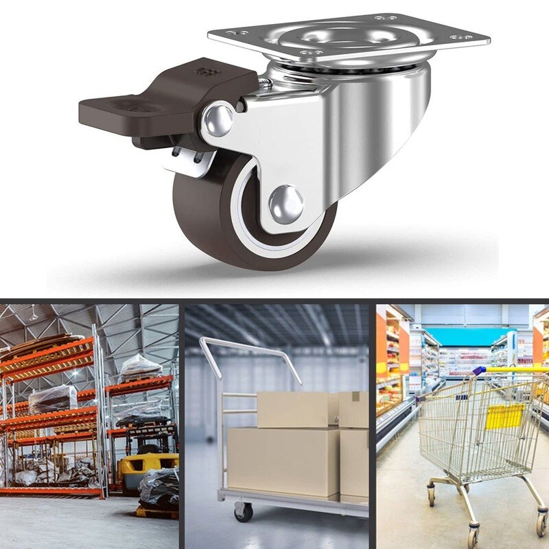 4PCS Caster Wheels With Brakes Noiseless Rubber 1 Inch Swivel Moving Dolly Wheels For Furniture Cabinet Trolley Caster Trolley