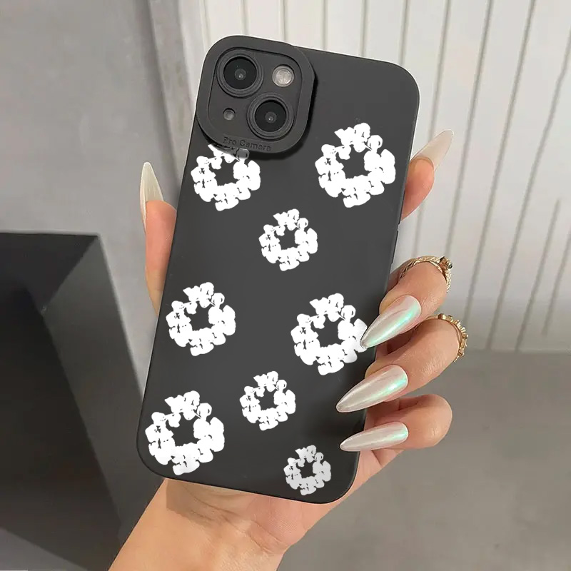 Funda para iPhone 16 Fundas iPhone 15 11 12 13 14 Pro Max X XS XR 7 8 16E 15 Plus Funda de teléfono con estampado de flores y estilo negro