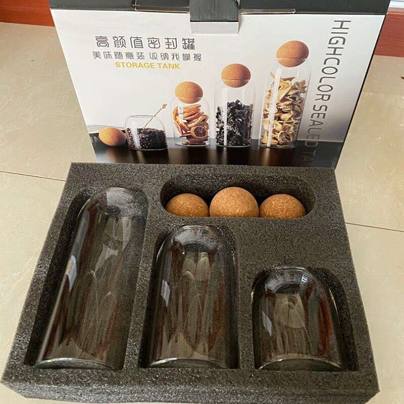 Boll kork glasflaska förvaring burk kaffebönor burkar torkad frukt diverse korn te burk kök glasburkar och lock: Presentförpackning
