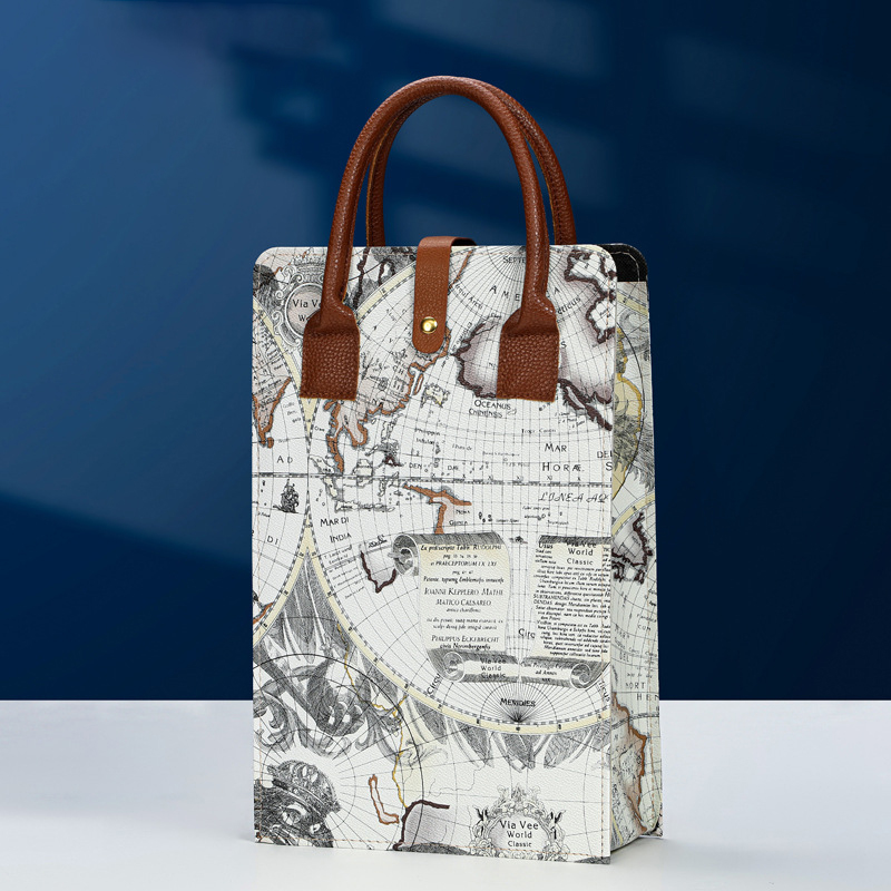 Vikbar läderväska för vinbärare, återanvändbara vinbärare, handväska, dubbel rödvinslåda med handtag, förpackningslådor för champagneflaskor: Marinblå