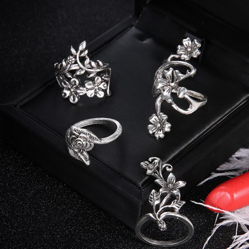 Mode Set Van 4 Wildflower Ringen Vintage Style Hollow Ring Sieraden Voor Vrouwen Lxh