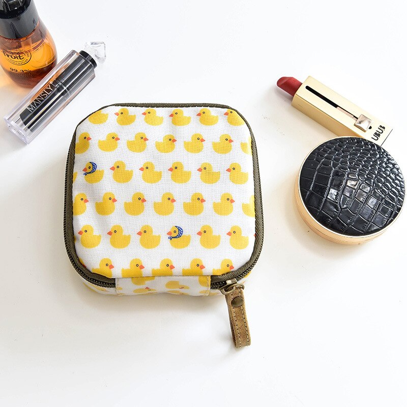 Kvinders hygiejnebind kosmetikpose opbevaringspose stor kapacitet rejse sød enkel japansk sanitets lynlås taske arrangør: Lille gul and