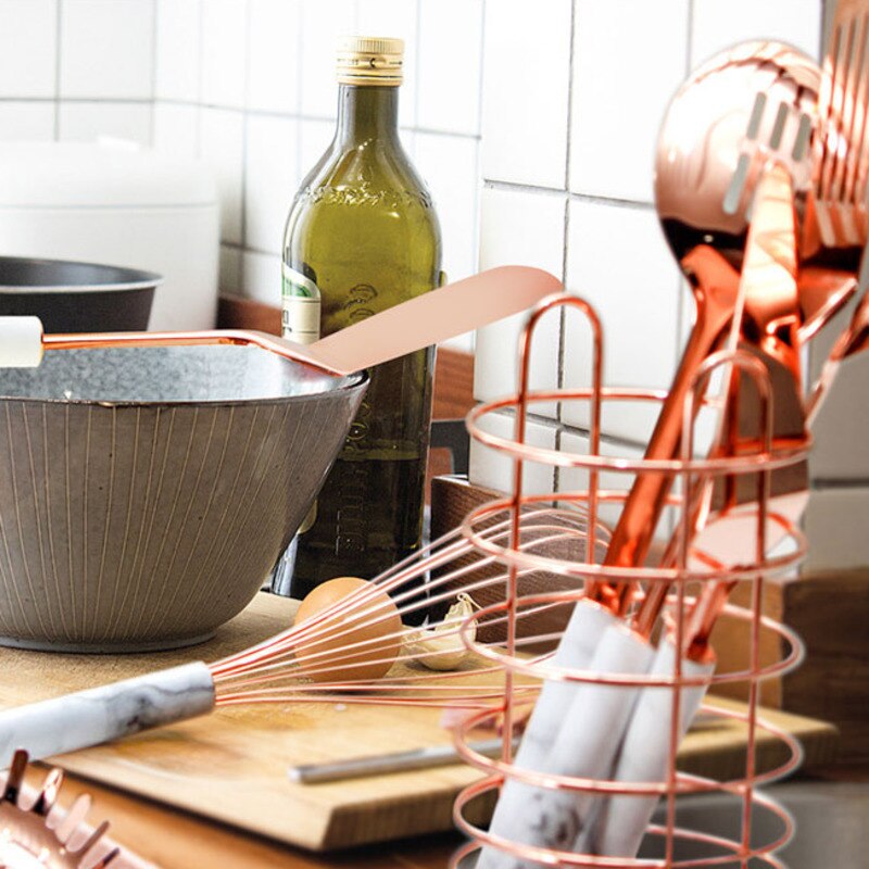Rose Gold Küche Utensil einstellen Mit Halfter Moderne Kochen Utensilien Nicht Stock Schneebesen Schöpfkelle Spachtel Löffel Dreher Stahl Geschirr