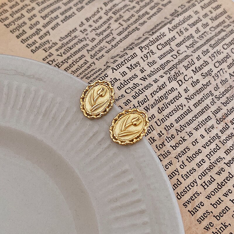 Collar de plata de ley 925 de plata de ley plateada con forma de flor de tulipán, collar de oro y para mujer, joyería de cumpleaños: Earrings