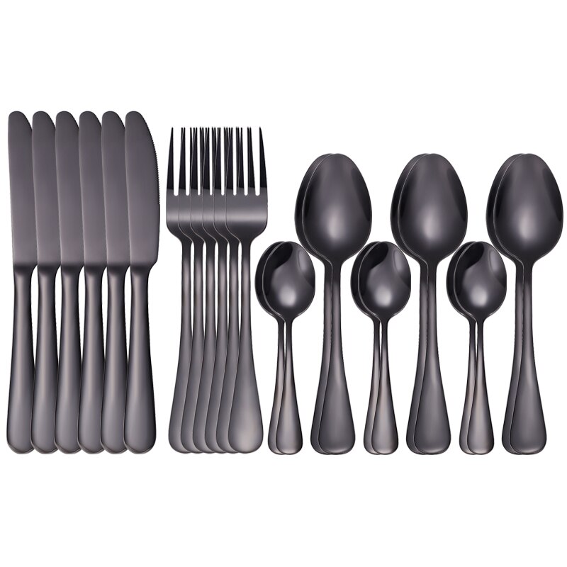 24 Pcs Black Servies Set Bestek Roestvrij Staal Zwarte Bestek Set Regenboog Diner Servies Bruiloft Zilverwerk Set: 24 Pcs Black