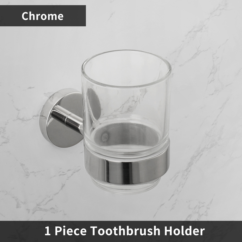 Rose Gold Wall-Mounted Toothbrush Holder with Glass Cup Stainless Steel Bathroom Organizer Brushed Gold Chrome Polished Black: WHITE