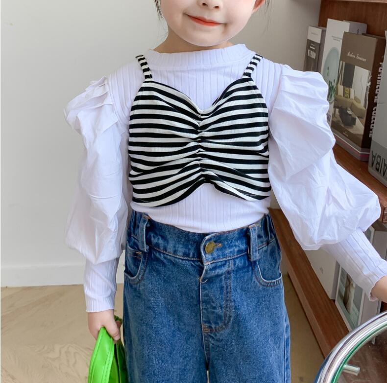 Meisjes gestreept t-shirt herfst katoen lange mouw meisjes top 2-7 jaar  qv96