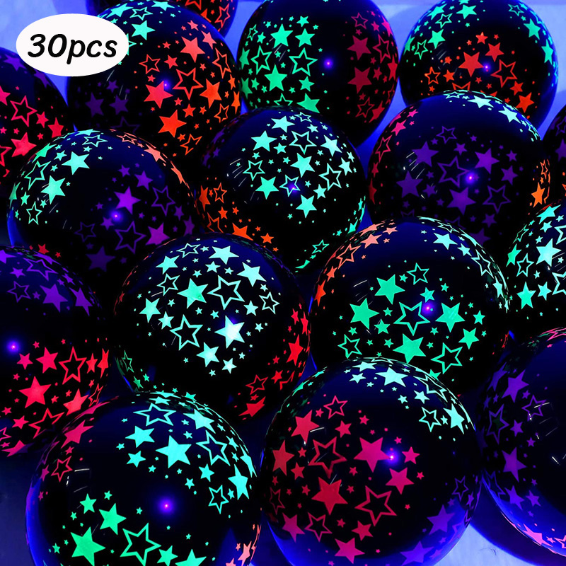 1Set Neon Glow Ballonnen Gelukkige Verjaardag Banner Sterren Fluorescerende Banners Verjaardagsballonnen voor Neon Glow Verjaardagsfeestje Achtergrond: WHITE