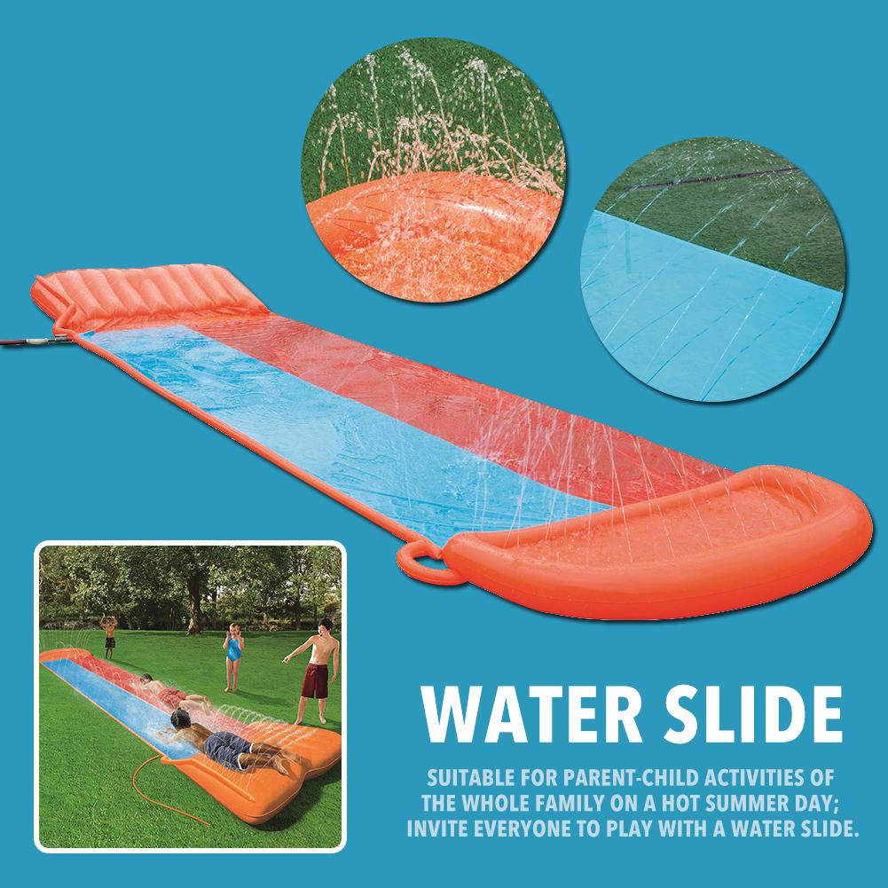 5.49m X 1.38m Children Water Slide Garden Racing Double Water Slide Spray Inflatable Summer Toy For Outdoors