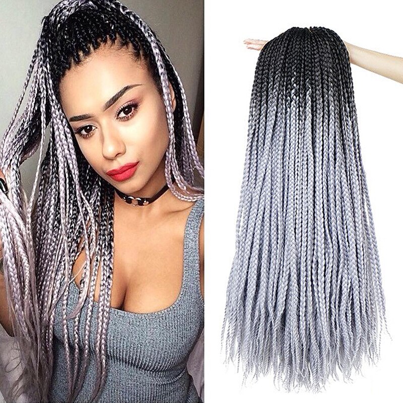 Youngther Ombre Box Braid Hair Extensions Synthetic Crochet Braids Hair 24inch 24 strands per pack Pure Purple Pink blue Color