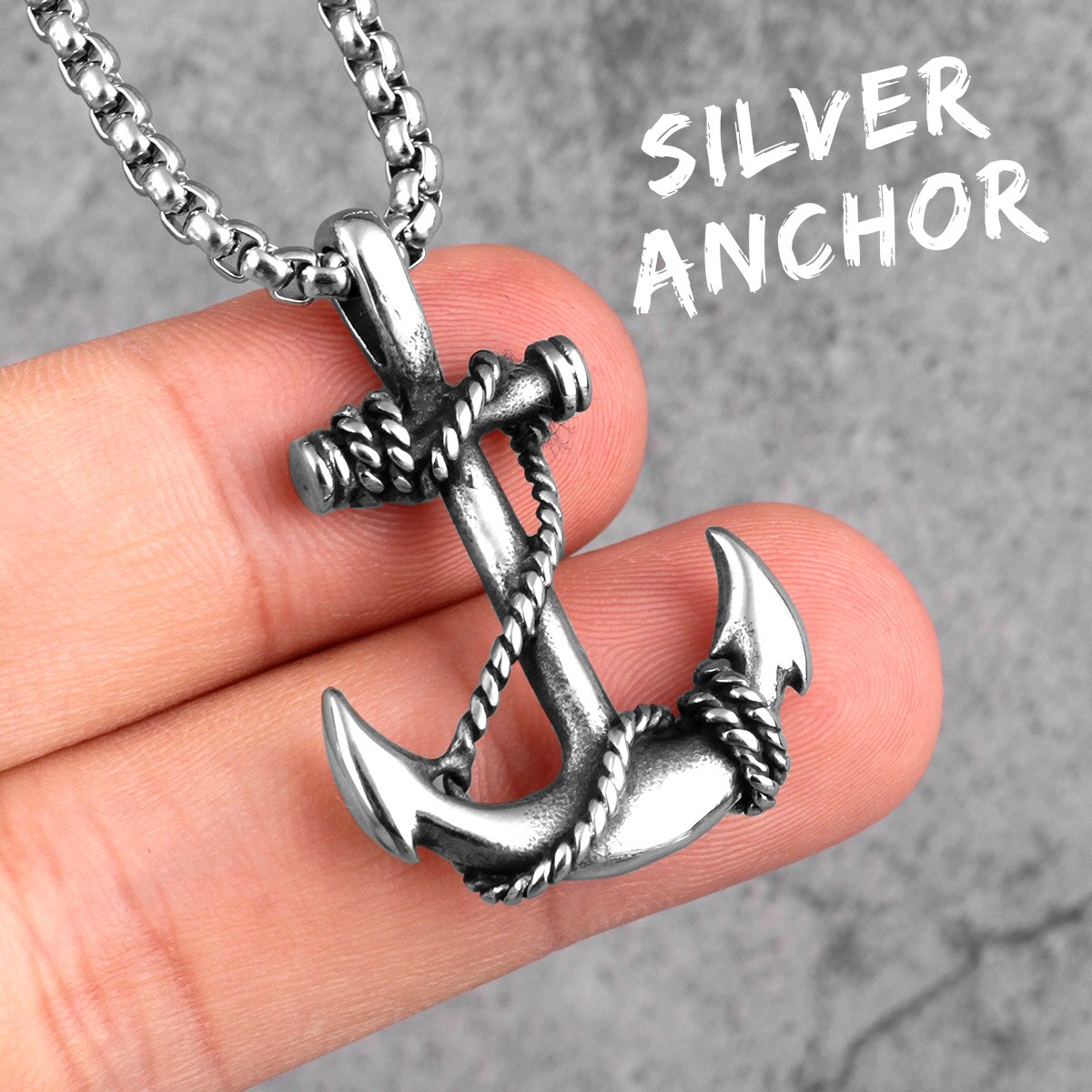 Stainless Steel Sea Anchor Sailor Man Men Necklaces Chain Pendants Punk Rock Hip Hop Unique for Male Boy Jewelry: N034-Silver / Without Chain