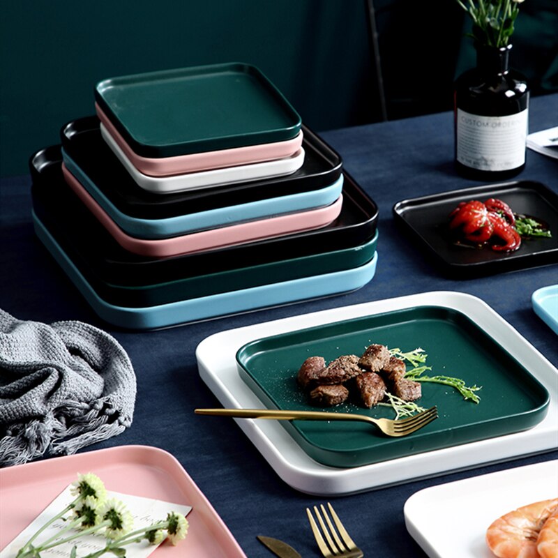 Firkantet tallerken flat keramisk servise hjem kjøkken porselen rekvisita biff matbit kake fett romantisk middagsretter