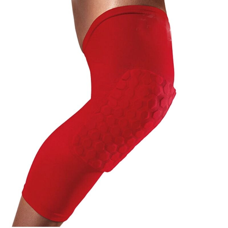 Almohadilla de baloncesto deportiva para adultos y niños, calentadores de pierna, rodillera, Protector de manga larga, a prueba de golpes: Rojo / L