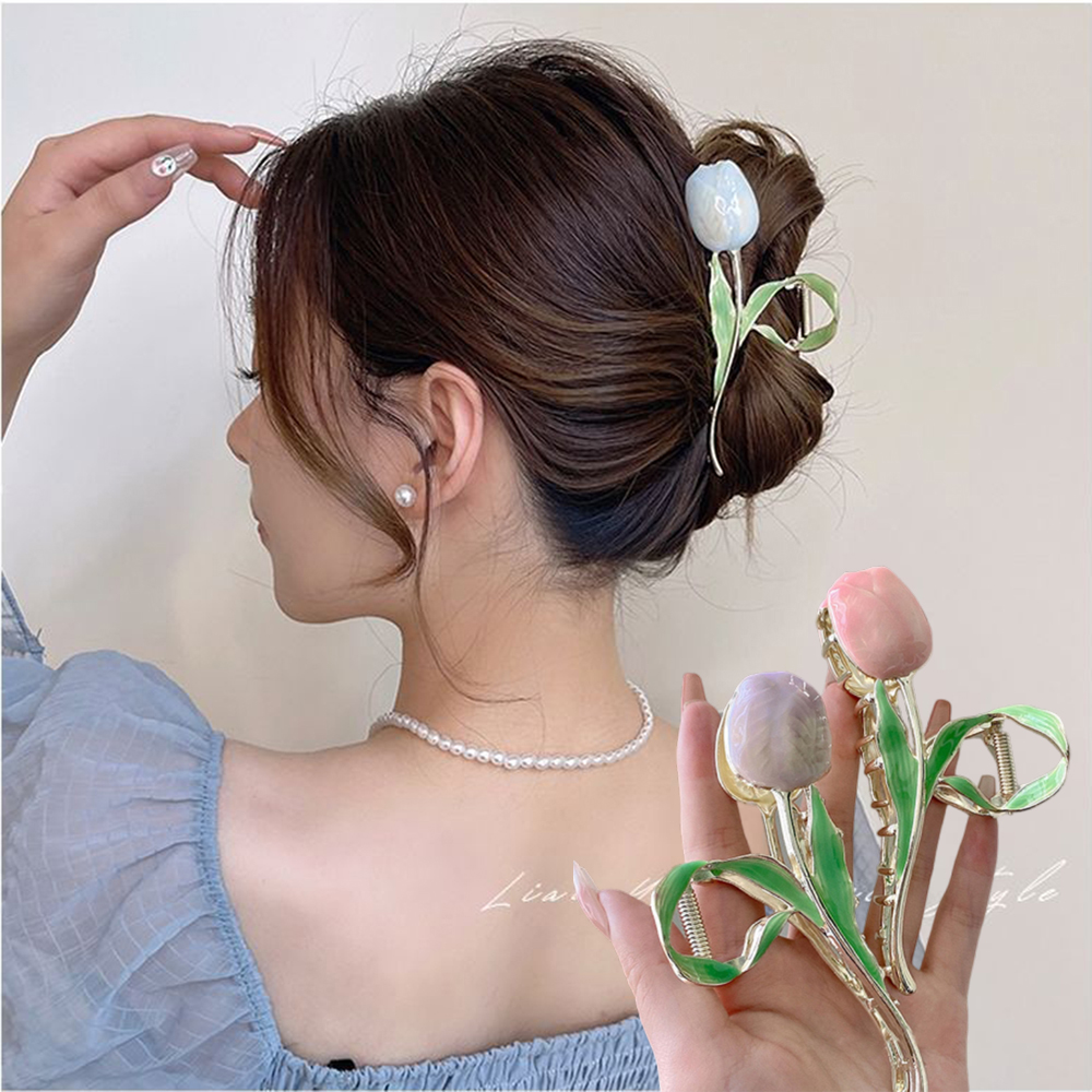 Flower Metal Hair Claw para Mulheres e Meninas, Elegante Multicolor Tulip Hairclip, Ponytail Bun Hairpins, Maquiagem Washing Face, Fashion Gifts