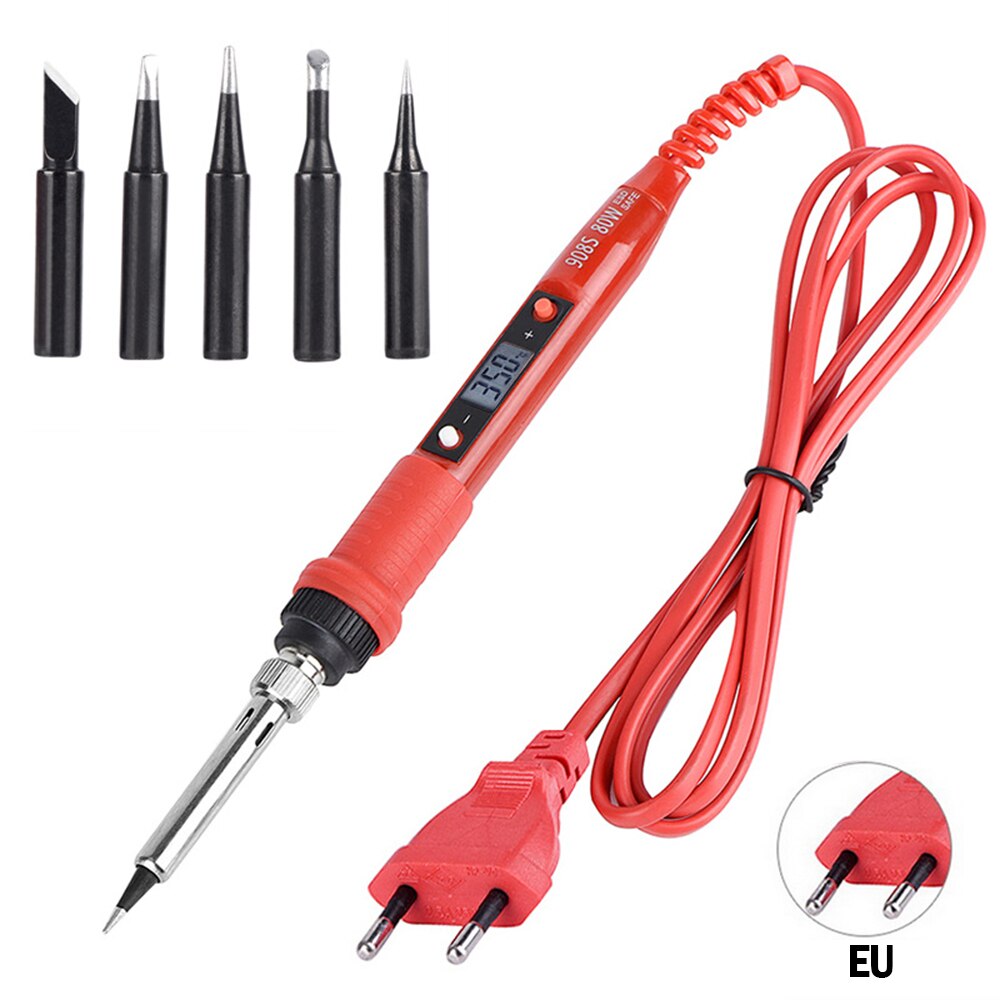 110V 220V 80W LCD Soldering iron kit adjustable temperature solder welding tools Ceramic heater soldering tips 15kind copper tip: Dark Blue