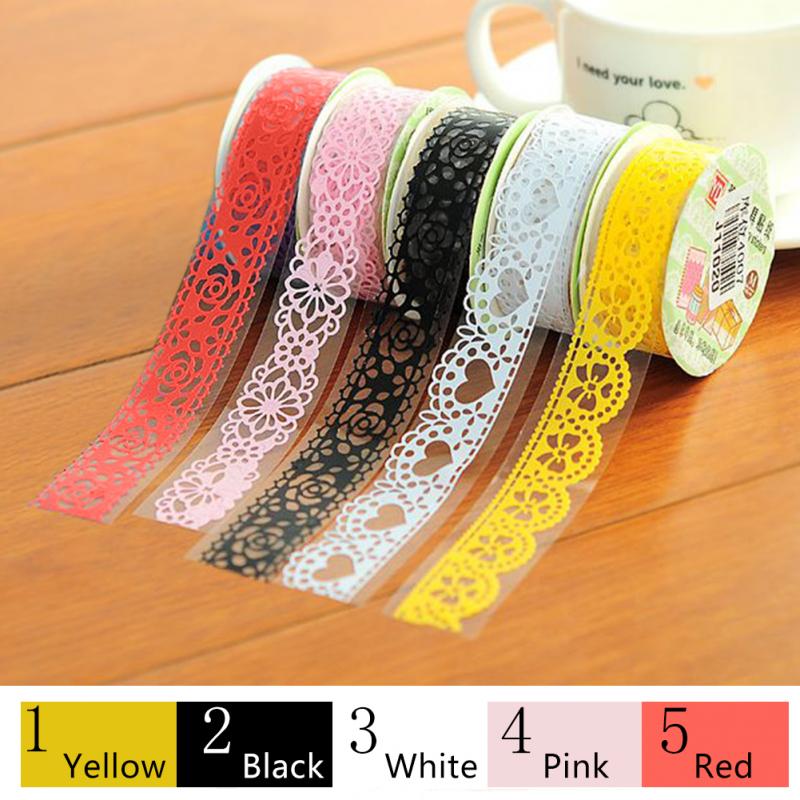 Kawaii cinta adhesiva de encaje de colores para decoración de álbum de fotos, decoración del hogar, cinta autoadhesiva de plástico