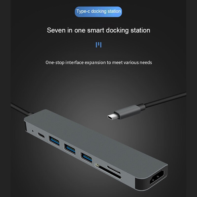 Usb C Docking Station, Seven-In-One Multi-Port Adapter with Type-C, Pd, Usb, Tf Card, Sd Card, Hdmi and Other Interfaces