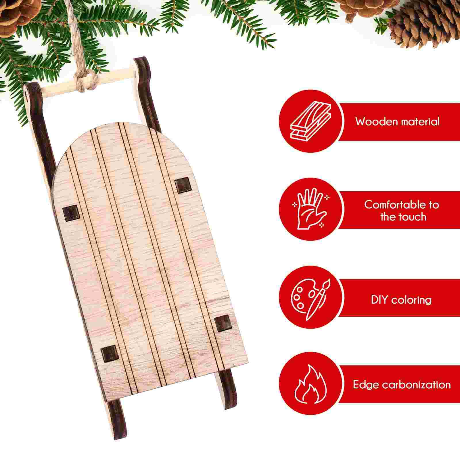3pcs albero di natale appesi slitta Mini slitta in legno Mini slitta pendenti ornamenti slitta artigianato slitta fai da te
