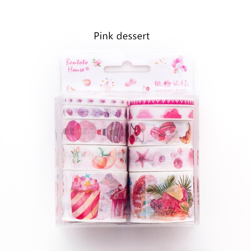 10Pcs Candy Stad Kleur Papier Washi Tape Set Blauwe Zee Paars Nebula Rode Decoratie Masking Tapes Stickers Briefpapier a6346: Pink dessert