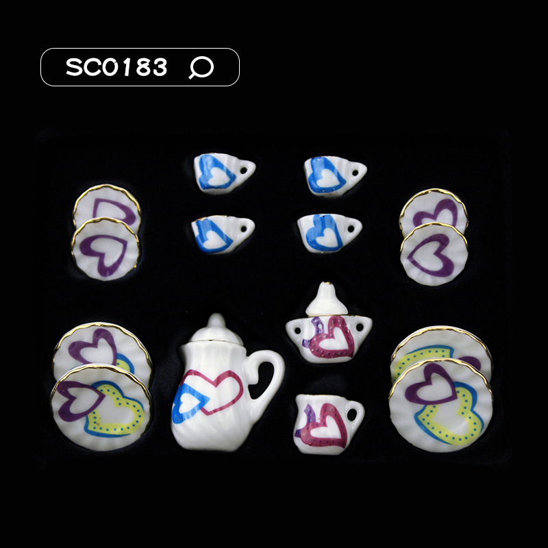 15Pcs 1/12 Dollhouse Miniature Accessories Mini Ceramics Tea Set Simulation Kettle Plate Cup Model Toys Doll House Decoration: Yellow