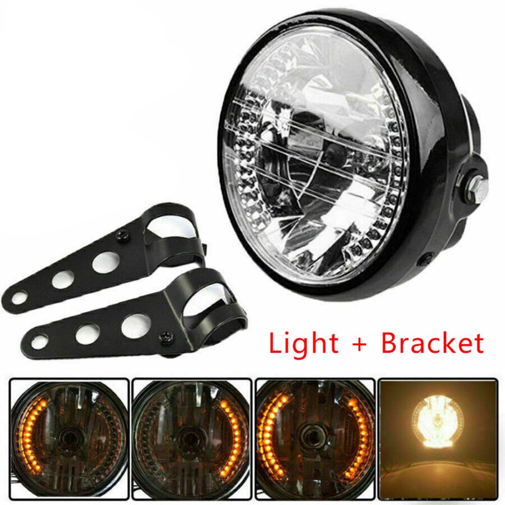Universele 7Inch Koplamp Amber Led Voor Chopper Custom Cafe Racer Bobber + Beugel: WHITE