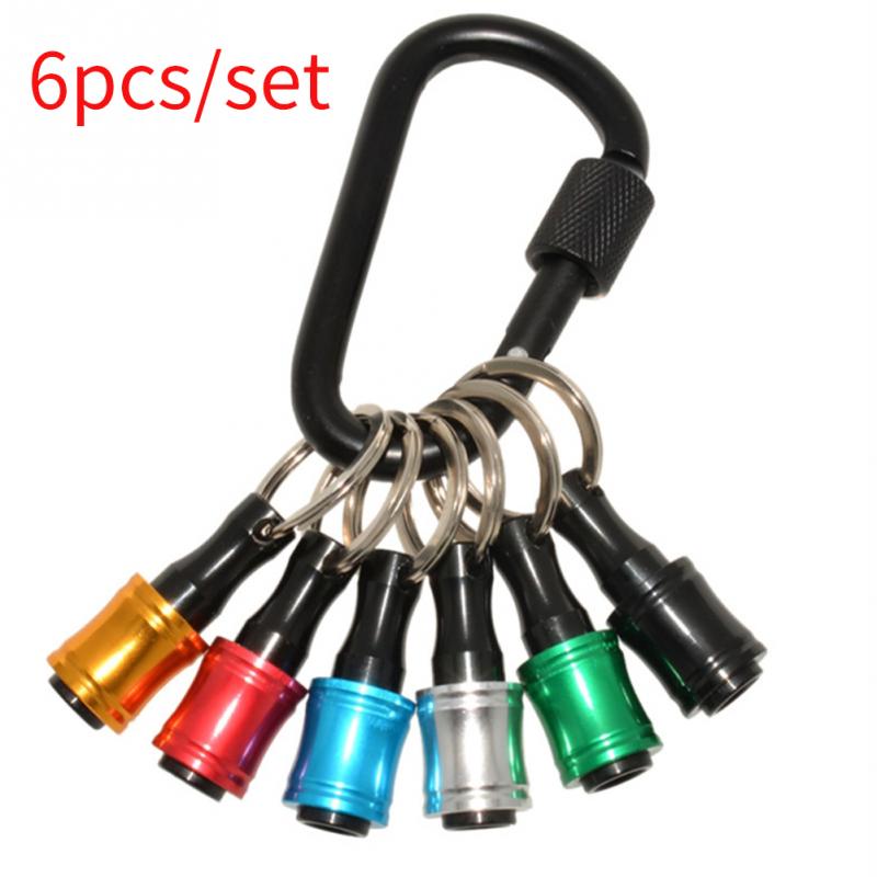 6pcs Quick Release Screwdriver Bits Holder Set With Keychain 1/4inch Hex Shank Aluminum Alloy Extension Bar Drill Screw Adapter