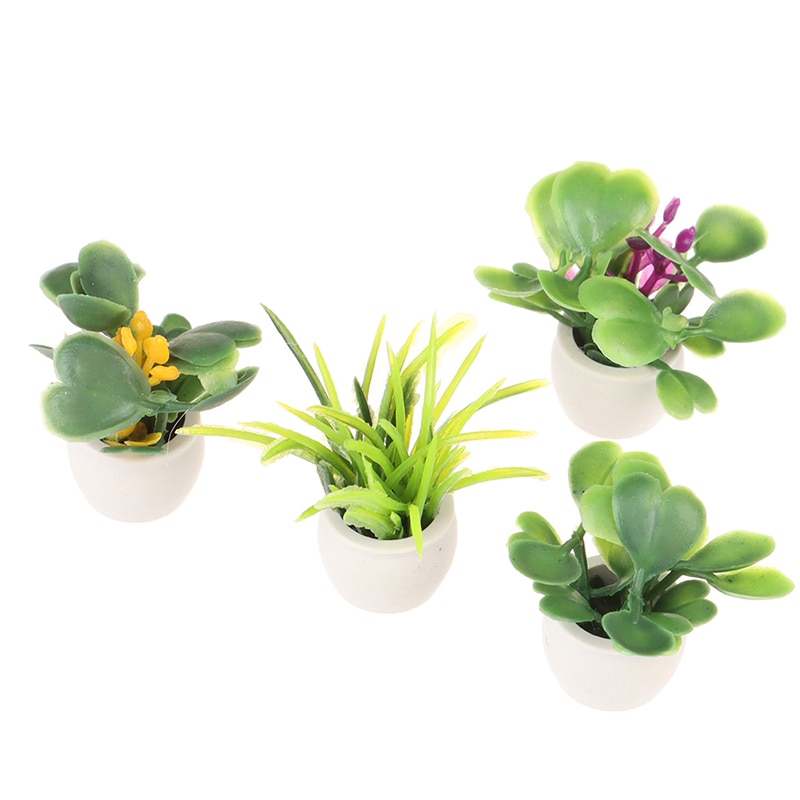 Diyの緑色植物ポット家具の家の装飾アクセサリー 1:12 ドールハウスミニチュア