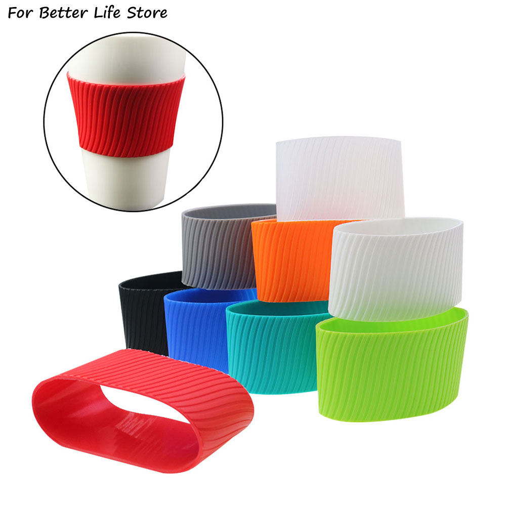 1Pc Siliconen 8Cm Warmte Geïsoleerde Cup Mouw Strepen Anti Slip Wraps Voor Mokken Keramische Glazen Waterfles Thermostabiliteit Geurloos
