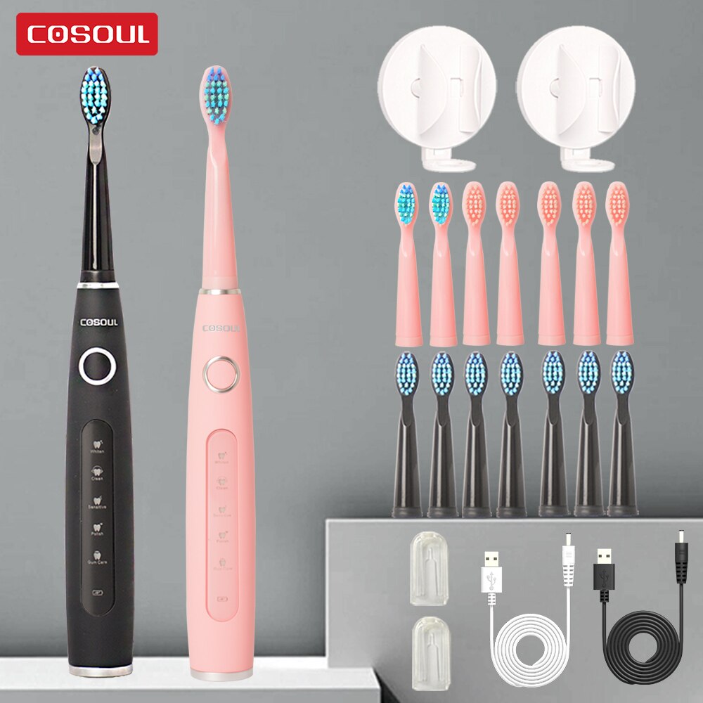 COSOUL-cepillo de dientes eléctrico para hombre y mujer, cepillo dental sónico para limpieza, blanqueador, 5 modos, recargable 40000 veces/min, automático, impermeable