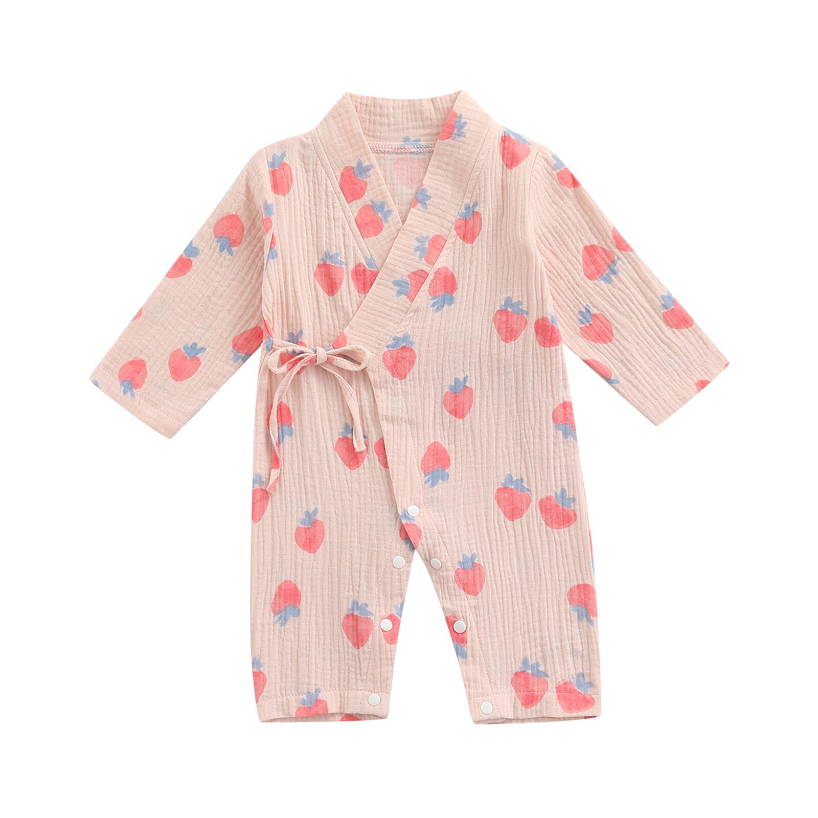 Pasgeboren Baby Meisjes Jongens Romper Gewaad Nachtkleding Katoen Linnen Casual Lange Mouw V-hals Peuters Kruis Knop Print Jumpsuit: Roze / 6m