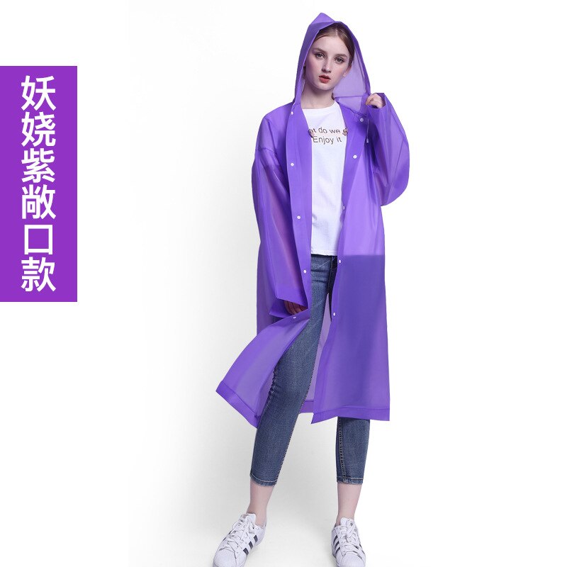 Men Women Unisex Transparent Waterproof Jacket EVA Hooded Adult Raincoat Plastic Reusable Rain Coat Poncho Rainwear: Purple