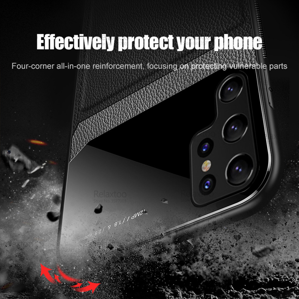 For Samsung Galaxy S22 Ultra Case Leather Plexiglass Protection Cover For Samsung22 Plus S 22 5G Silicone Frame Bumper Fundas