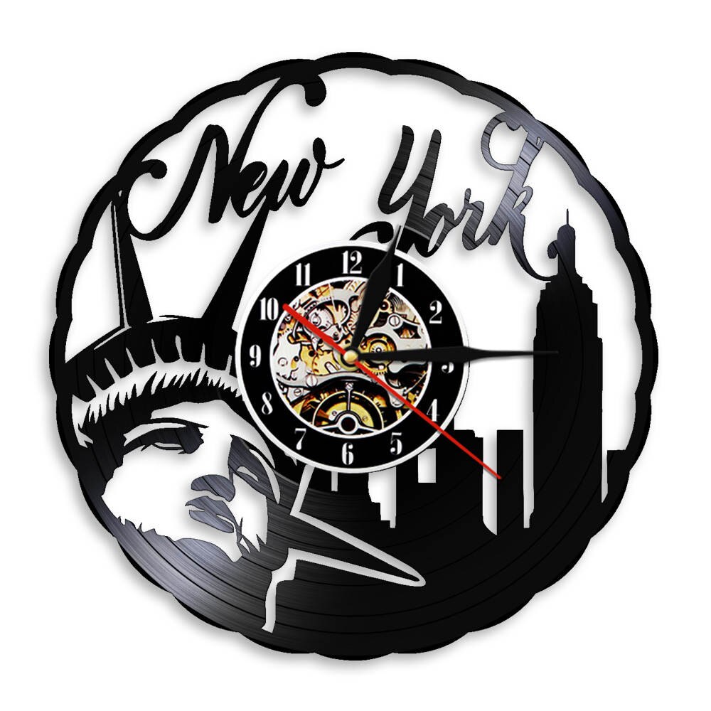 York City Vinyl Record Wandklok Vs Vrijheidsbeeld Vintage Reizen Muur Opknoping Decor Horloge Met Kleur back Light