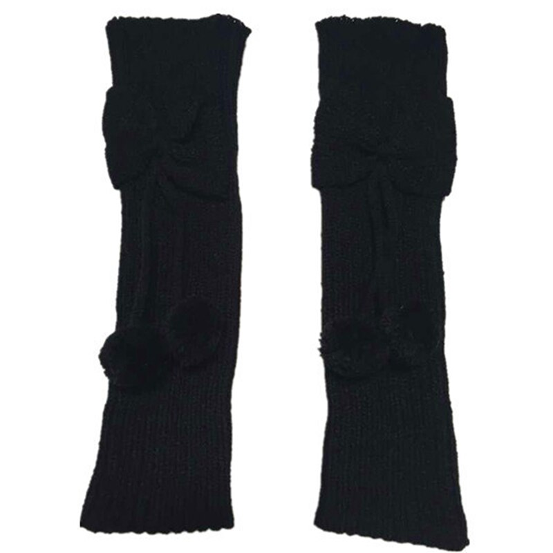 Scaldamuscoli Bowknot per bambini invernali per bambini maniche a pompon lavorate a maglia coprigambe moda ginocchiere per bambini: Black