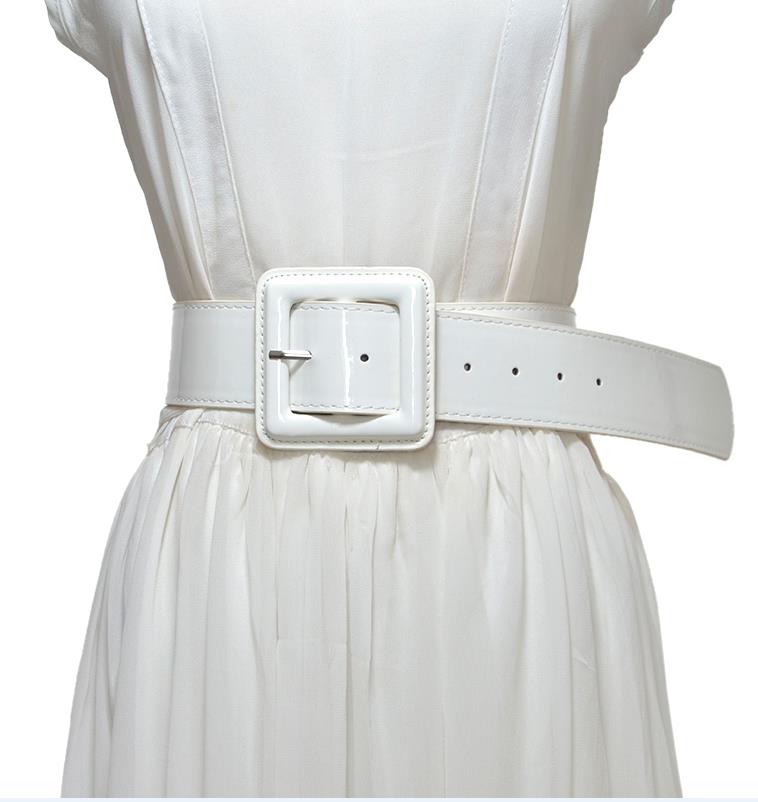 Mode Dame Brede Witte Riem Vierkante Pin Gesp Solid Pu Lederen Band Riemen Vrouwen Weding Party Dress Accessoire Bg-936: 936-White