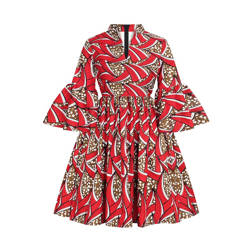 Dashiki-vestidos africanos con estampado para mujer, vestido de Ankara con manga con volantes, trajes de para mujer, ropa europea, bata Boubou: Rojo / XL