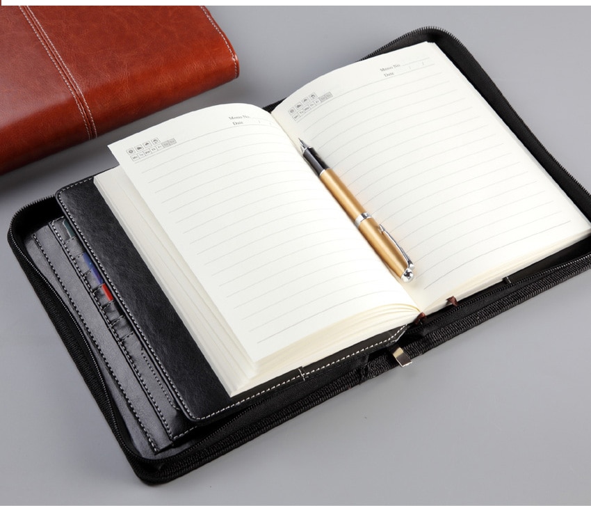 cute weekly A5 planner agenda organizer notebooks PU leather zipper notebook with lift handle refill writing pad 1289
