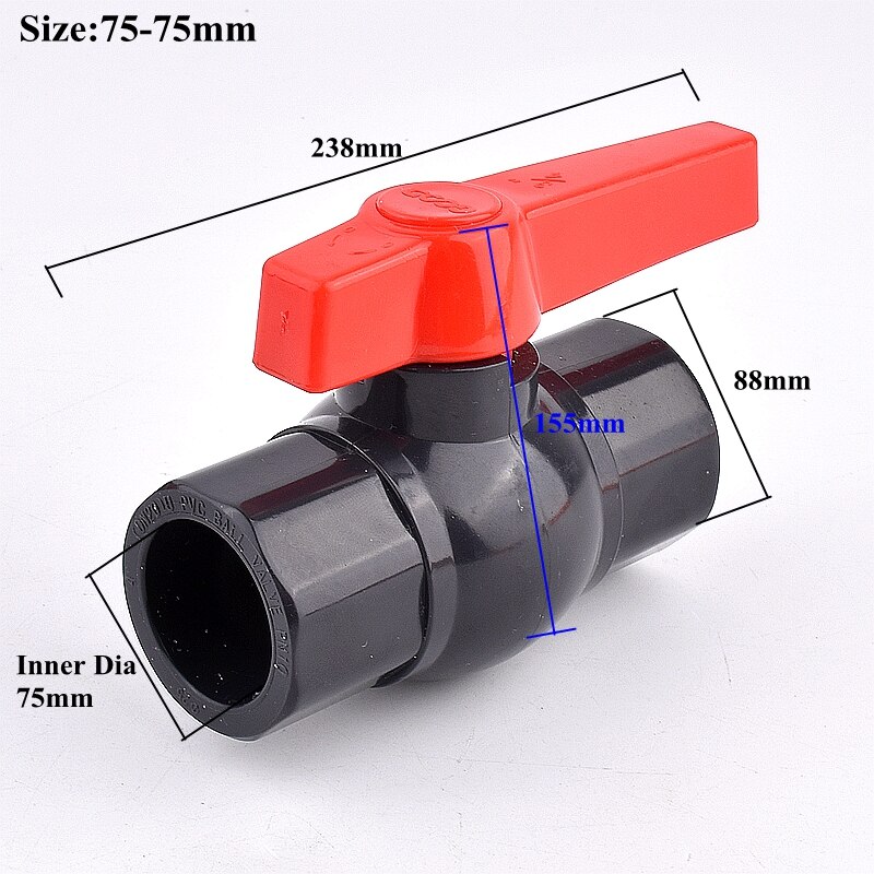 I.D 20~110mm UPVC Ball Valve Garden Watering Irrigation System Water Pipe Connector Aquarium Tank Tube Joint Controller Valve: Inner Dia 75mm