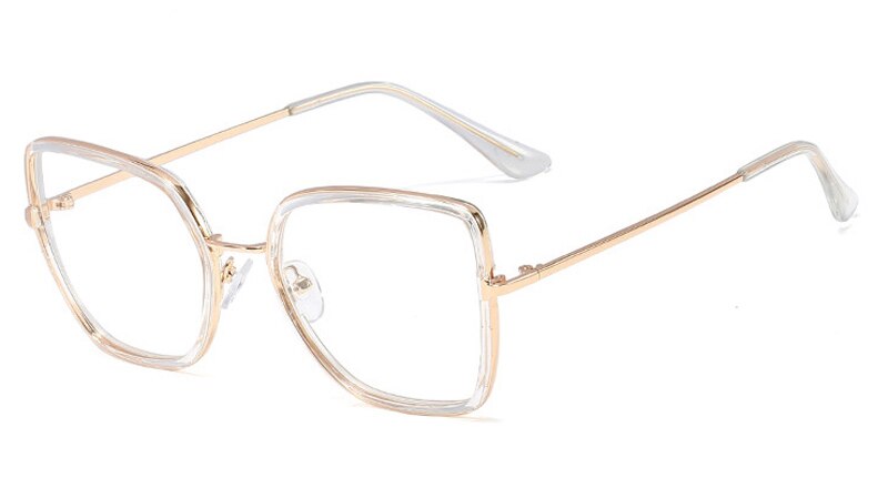 Peekaboo tr90 big glasses cat eye square clear lens pink woman eyeglasses prescription metal gold for ladies: clear gold frame