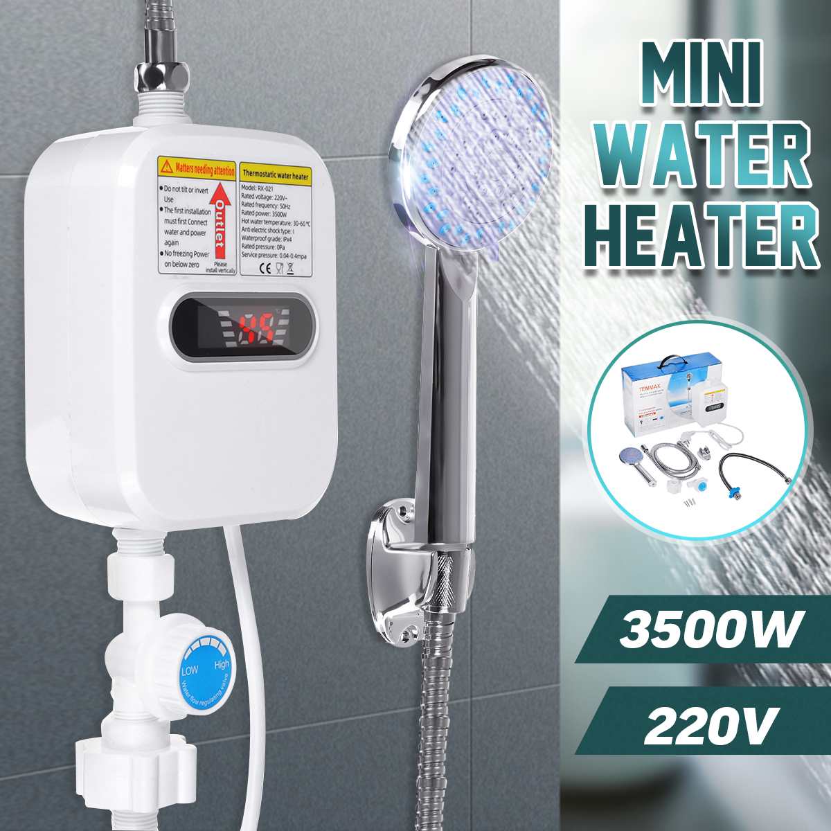 3500w elektriske tankløse mini instant vandvarmer køkkenhane hane opvarmning 3 sekunder instant opvarmning lcd display