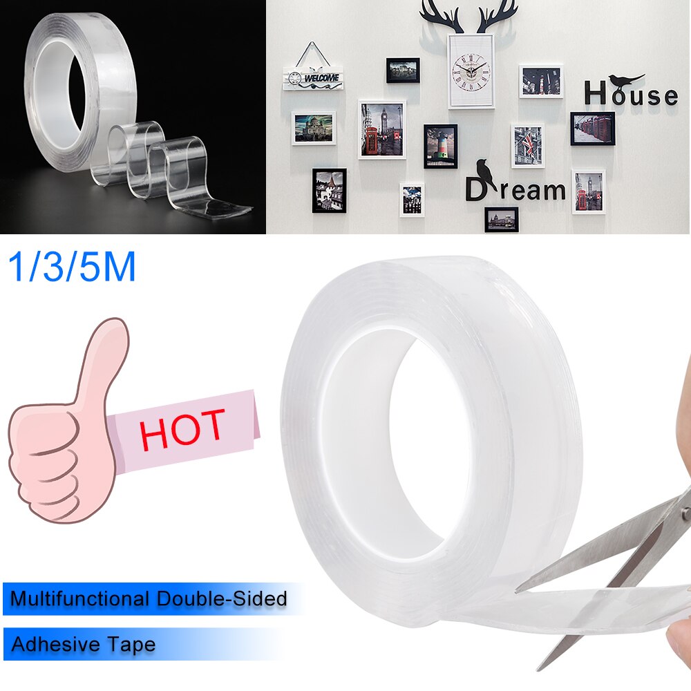 1/2/3/5m herbruikbare dubbelzijdige nano transparante tape verwijderbare sticker afwasbare kleeflus schijven stropdas lijm gadget