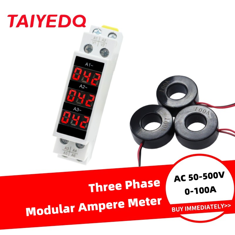 Medidor de amperios trifásico de montaje en carril Din Ac 80-500V 100A Mini indicador de amperímetro Modular Detector de pantalla Digital LED