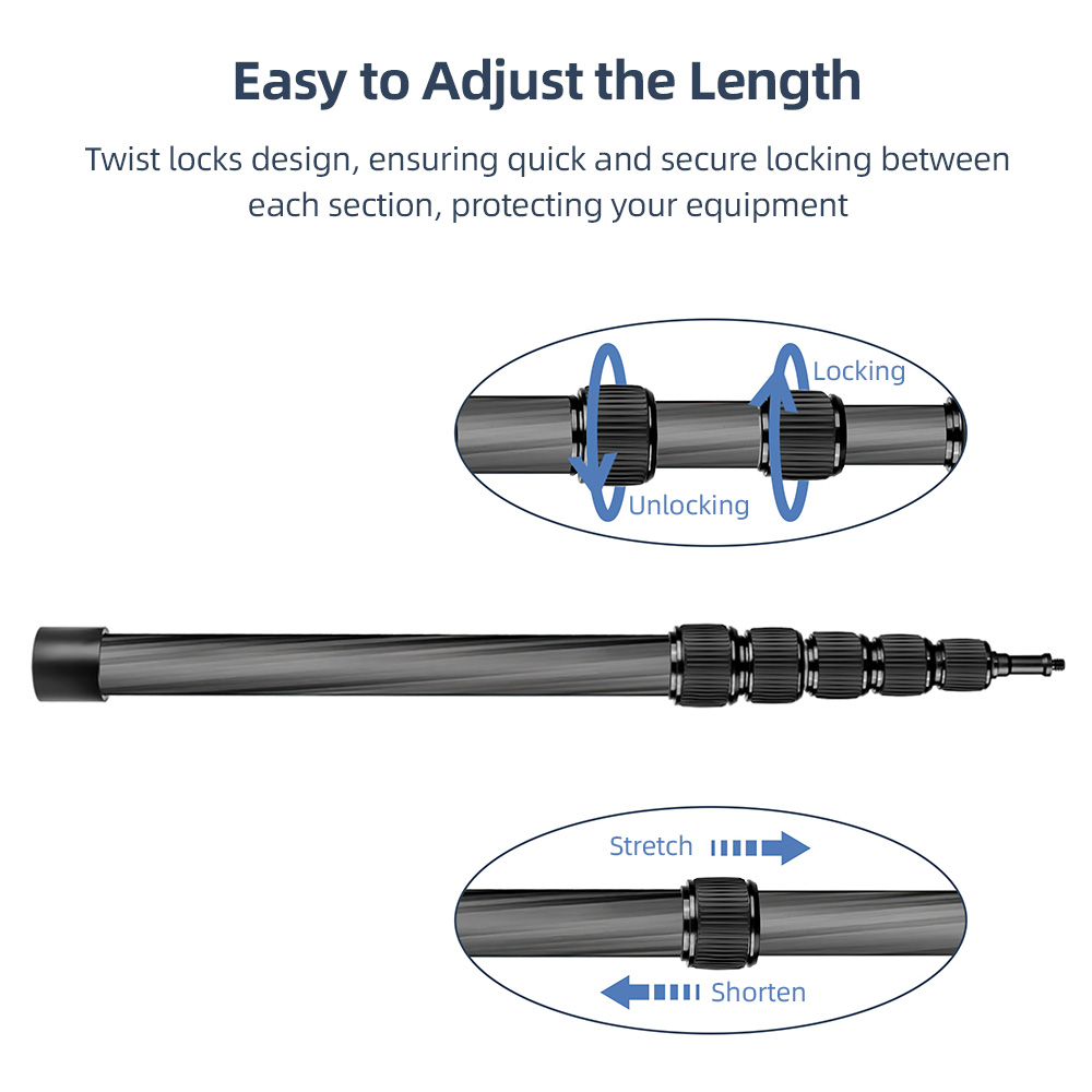 Handheld Microphone Boom Arm Extendable Mic Arm Carbon Fiber Boom Pole for Microphone with 1/4Inch Screw & Thread with Foam Grip