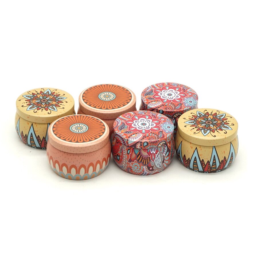 9pcs Retro Floral Tin Can with Lid Jewelry Tin Box Cookie Candy Tea Storage Organizer Handmade Candles Making Container