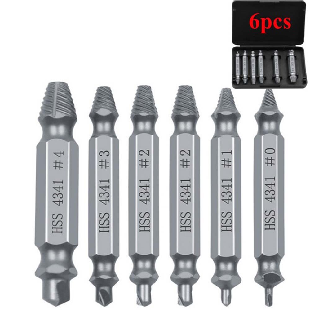6PCS Double-head Damaged Screw Extractor Drill Bits Kit Removing Stripped Broken Rusted Unscrew High Strength Demolition Tool: Silver