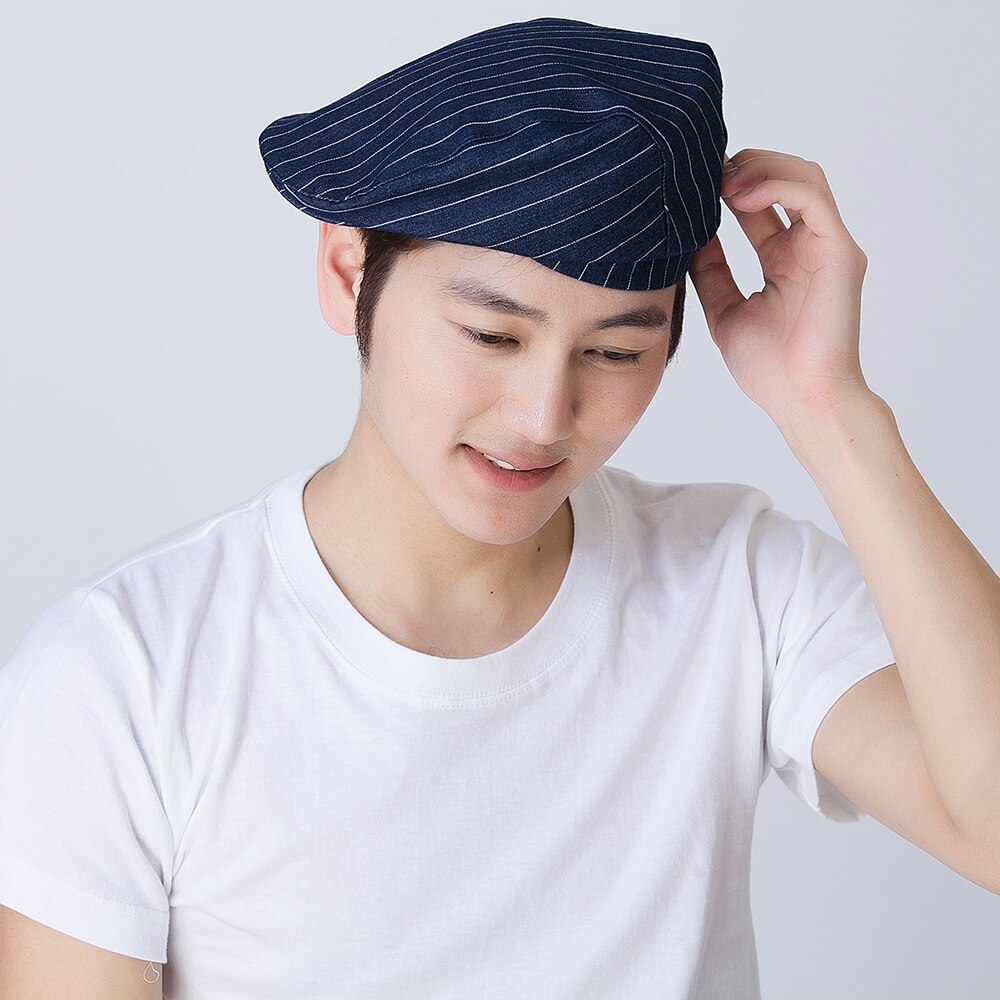 Gorro Unisex de 3 colores para hombre y mujer, ropa de trabajo del Chef para cocinar, sombreros de cocina, café, servicio de comida, camarero, camarera, gorras de rayas: 02