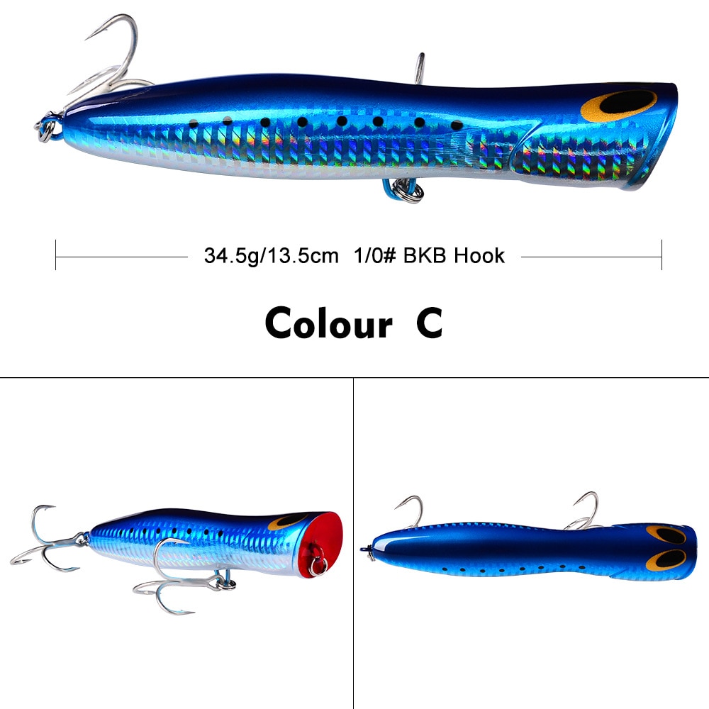 Popper Fishing Lure Bait Weights13.5CM 34.5g Hard Bass Fishing Tackle Topwater Lure Pesca Whopper Trolling Articulos De Pesca: c