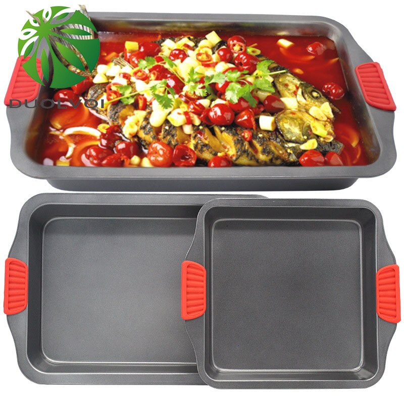 Cake Baking Pan With Silicone Handle Bread Cookies Non-stick Chicken Baking Pan Bottom Baking Tray Useful Kitchen tools