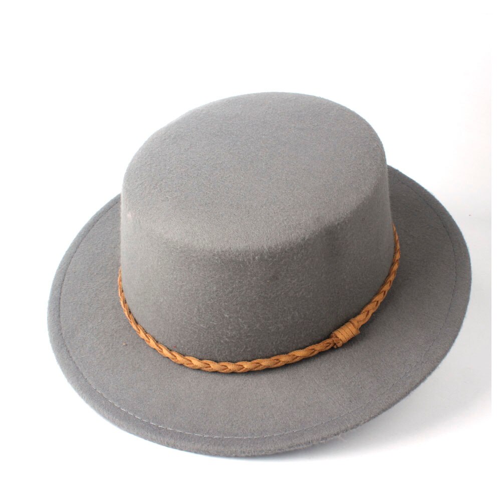 Unisex Men Women Wool Flat Fedora Top Hat Casaul Church Hat Outdoor Travel Hat Wild Trilby Jazz Fascinator Hat Size 56-58CM: Gray