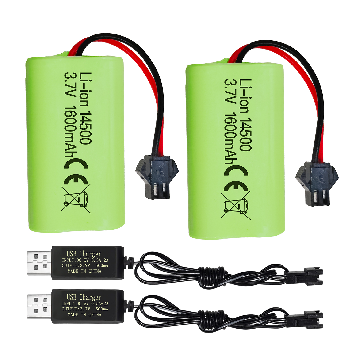 3.7V 1600mAh Li-ion Battery SM-2P Plug with USB Charging Cable for 9962 8837 RC Toy Car,Engineering Vehicle,Truck Backup Battery: Yellow